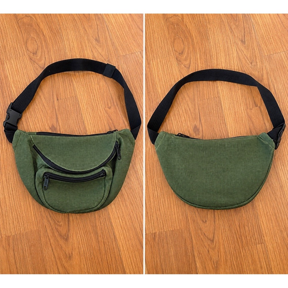 Hempmania Olive Green Hemp Waist Pack Fanny Pack Belt Bag Double Zipper